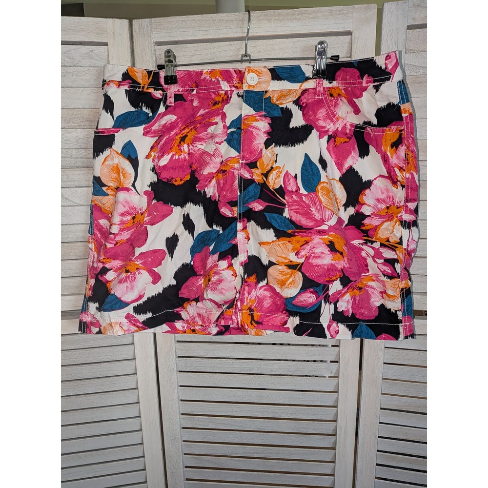 St. Johns Bay Womens 18W Floral Skort Pink Orange Blue Cotton Stretch Mini Skirt
